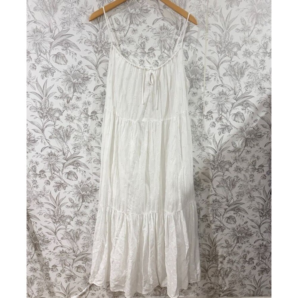 Old Navy Maxi Tiered Sundress White Cami Lined Ditzy Floral Peasant Sz L Petite